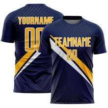 Загрузить изображение в средство просмотра галереи, Custom Navy Gold-White Diagonal Stripes Sports Sublimation Soccer Uniform Jersey