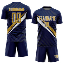 Загрузить изображение в средство просмотра галереи, Custom Navy Old Gold-White Diagonal Stripes Sports Sublimation Soccer Uniform Jersey