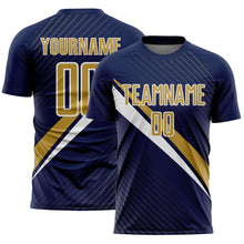 Загрузить изображение в средство просмотра галереи, Custom Navy Old Gold-White Diagonal Stripes Sports Sublimation Soccer Uniform Jersey