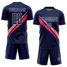 Загрузить изображение в средство просмотра галереи, Custom Navy White-Pink Diagonal Stripes Sports Sublimation Soccer Uniform Jersey