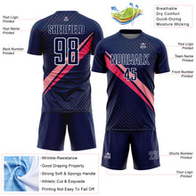 Загрузить изображение в средство просмотра галереи, Custom Navy White-Pink Diagonal Stripes Sports Sublimation Soccer Uniform Jersey