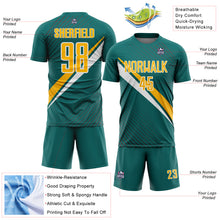 Загрузить изображение в средство просмотра галереи, Custom Teal Gold-White Diagonal Stripes Sports Sublimation Soccer Uniform Jersey