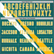 Загрузить изображение в средство просмотра галереи, Custom Teal Gold-White Diagonal Stripes Sports Sublimation Soccer Uniform Jersey