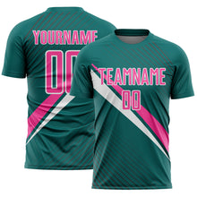 Загрузить изображение в средство просмотра галереи, Custom Teal Pink-White Diagonal Stripes Sports Sublimation Soccer Uniform Jersey