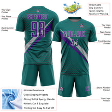 Load image into Gallery viewer, Custom Teal Purple-Gray Diagonal Stripes Sports Sublimation Soccer Uniform Jersey