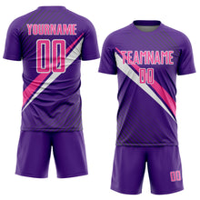 Laden Sie das Bild in den Galerie-Viewer, Custom Purple Pink-White Diagonal Stripes Sports Sublimation Soccer Uniform Jersey