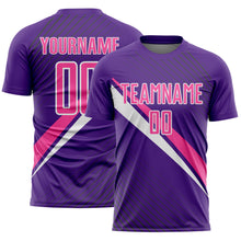 Laden Sie das Bild in den Galerie-Viewer, Custom Purple Pink-White Diagonal Stripes Sports Sublimation Soccer Uniform Jersey