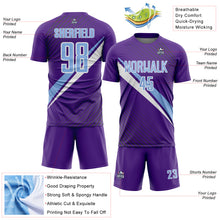 Загрузить изображение в средство просмотра галереи, Custom Purple Light Blue-White Diagonal Stripes Sports Sublimation Soccer Uniform Jersey