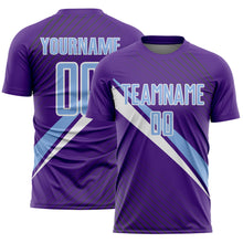 Загрузить изображение в средство просмотра галереи, Custom Purple Light Blue-White Diagonal Stripes Sports Sublimation Soccer Uniform Jersey