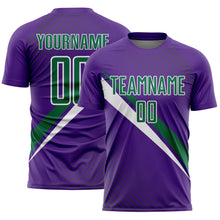 Laden Sie das Bild in den Galerie-Viewer, Custom Purple Kelly Green-White Diagonal Stripes Sports Sublimation Soccer Uniform Jersey