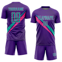 Charger l'image dans la galerie, Custom Purple Aqua-Pink Diagonal Stripes Sports Sublimation Soccer Uniform Jersey