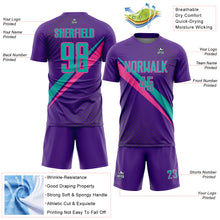 Charger l'image dans la galerie, Custom Purple Aqua-Pink Diagonal Stripes Sports Sublimation Soccer Uniform Jersey
