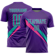 Charger l'image dans la galerie, Custom Purple Aqua-Pink Diagonal Stripes Sports Sublimation Soccer Uniform Jersey