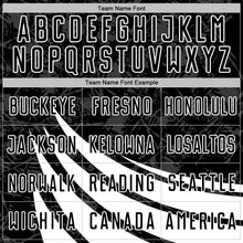 Загрузить изображение в средство просмотра галереи, Custom Black White Distressed Diagonal Stripes Wind Shapes Sports Sublimation Soccer Uniform Jersey