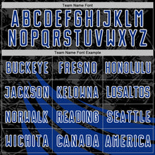 Load image into Gallery viewer, Custom Black Royal-White Distressed Diagonal Stripes Wind Shapes Sports Sublimation Soccer Uniform Jersey