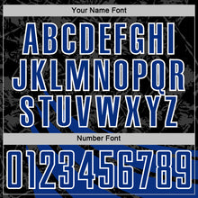 Load image into Gallery viewer, Custom Black Royal-White Distressed Diagonal Stripes Wind Shapes Sports Sublimation Soccer Uniform Jersey