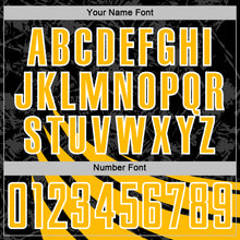 Загрузить изображение в средство просмотра галереи, Custom Black Gold-White Distressed Diagonal Stripes Wind Shapes Sports Sublimation Soccer Uniform Jersey