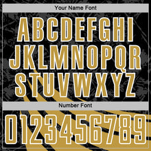 Загрузить изображение в средство просмотра галереи, Custom Black Old Gold-White Distressed Diagonal Stripes Wind Shapes Sports Sublimation Soccer Uniform Jersey