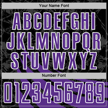 Загрузить изображение в средство просмотра галереи, Custom Black Purple-White Distressed Diagonal Stripes Wind Shapes Sports Sublimation Soccer Uniform Jersey