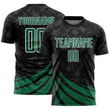 Load image into Gallery viewer, Custom Black Kelly Green-White Distressed Diagonal Stripes Wind Shapes Sports Sublimation Soccer Uniform Jersey