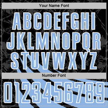 Загрузить изображение в средство просмотра галереи, Custom Black Light Blue-White Distressed Diagonal Stripes Wind Shapes Sports Sublimation Soccer Uniform Jersey