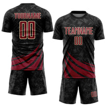 Загрузить изображение в средство просмотра галереи, Custom Black Crimson-Cream Distressed Diagonal Stripes Wind Shapes Sports Sublimation Soccer Uniform Jersey