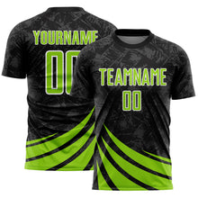 Загрузить изображение в средство просмотра галереи, Custom Black Neon Green-White Distressed Diagonal Stripes Wind Shapes Sports Sublimation Soccer Uniform Jersey