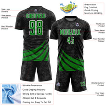 Load image into Gallery viewer, Custom Black Grass Green-White Distressed Diagonal Stripes Wind Shapes Sports Sublimation Soccer Uniform Jersey