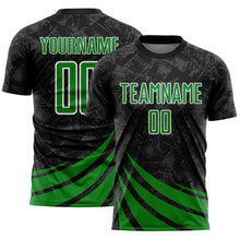 Load image into Gallery viewer, Custom Black Grass Green-White Distressed Diagonal Stripes Wind Shapes Sports Sublimation Soccer Uniform Jersey
