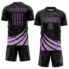 Load image into Gallery viewer, Custom Black Light Purple Distressed Diagonal Stripes Wind Shapes Sports Sublimation Soccer Uniform Jersey