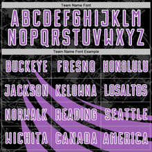 Загрузить изображение в средство просмотра галереи, Custom Black Medium Purple-White Distressed Diagonal Stripes Wind Shapes Sports Sublimation Soccer Uniform Jersey