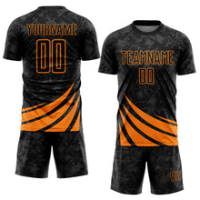 Load image into Gallery viewer, Custom Black Bay Orange Distressed Diagonal Stripes Wind Shapes Sports Sublimation Soccer Uniform Jersey