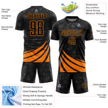 Load image into Gallery viewer, Custom Black Bay Orange Distressed Diagonal Stripes Wind Shapes Sports Sublimation Soccer Uniform Jersey