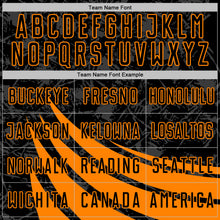 Load image into Gallery viewer, Custom Black Bay Orange Distressed Diagonal Stripes Wind Shapes Sports Sublimation Soccer Uniform Jersey