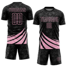 Load image into Gallery viewer, Custom Black Light Pink Distressed Diagonal Stripes Wind Shapes Sports Sublimation Soccer Uniform Jersey