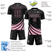 Load image into Gallery viewer, Custom Black Light Pink Distressed Diagonal Stripes Wind Shapes Sports Sublimation Soccer Uniform Jersey