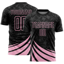 Load image into Gallery viewer, Custom Black Light Pink Distressed Diagonal Stripes Wind Shapes Sports Sublimation Soccer Uniform Jersey