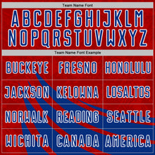 Charger l'image dans la galerie, Custom Red Royal-White Distressed Diagonal Stripes Wind Shapes Sports Sublimation Soccer Uniform Jersey