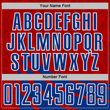 Charger l'image dans la galerie, Custom Red Royal-White Distressed Diagonal Stripes Wind Shapes Sports Sublimation Soccer Uniform Jersey