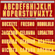 Load image into Gallery viewer, Custom Red Gold-White Distressed Diagonal Stripes Wind Shapes Sports Sublimation Soccer Uniform Jersey