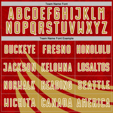 Загрузить изображение в средство просмотра галереи, Custom Red Old Gold-White Distressed Diagonal Stripes Wind Shapes Sports Sublimation Soccer Uniform Jersey