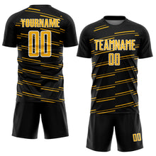 Load image into Gallery viewer, Custom Black Gold-White Diagonal Pinstripes Lines Sports Sublimation Soccer Uniform Jersey
