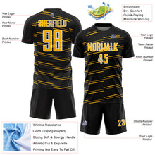 Load image into Gallery viewer, Custom Black Gold-White Diagonal Pinstripes Lines Sports Sublimation Soccer Uniform Jersey