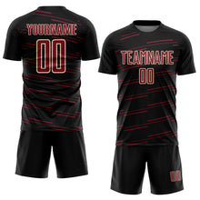 Laden Sie das Bild in den Galerie-Viewer, Custom Black Crimson-Cream Diagonal Pinstripes Lines Sports Sublimation Soccer Uniform Jersey