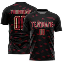 Laden Sie das Bild in den Galerie-Viewer, Custom Black Crimson-Cream Diagonal Pinstripes Lines Sports Sublimation Soccer Uniform Jersey
