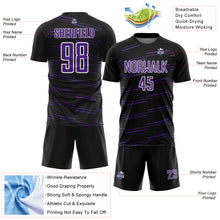 Charger l'image dans la galerie, Custom Black Purple-White Diagonal Pinstripes Lines Sports Sublimation Soccer Uniform Jersey