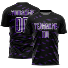 Charger l'image dans la galerie, Custom Black Purple-White Diagonal Pinstripes Lines Sports Sublimation Soccer Uniform Jersey