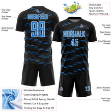 Charger l'image dans la galerie, Custom Black Powder Blue-White Diagonal Pinstripes Lines Sports Sublimation Soccer Uniform Jersey