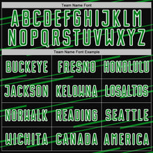 Load image into Gallery viewer, Custom Black Grass Green-White Diagonal Pinstripes Lines Sports Sublimation Soccer Uniform Jersey