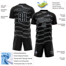 Load image into Gallery viewer, Custom Black Silver Diagonal Pinstripes Lines Sports Sublimation Soccer Uniform Jersey